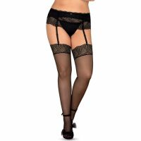 OB 2712 L/XL BLACK Чулки с кружевной резинкой под пояс Klarita